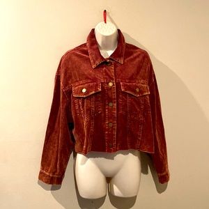 Sage Corduroy Kahlo Jacket Wine Small Cotton Raw Hem Button Down Pockets